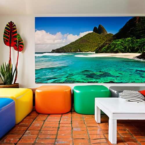 Home 26 **
Prompt: *Upcycled plastic furniture design, vibrant colors, modern apartment setting, incorporating recycled ocean plastic, sustainable design elements, Brazilian design flair.*
**