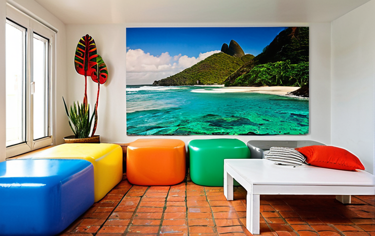 **

Prompt: *Upcycled plastic furniture design, vibrant colors, modern apartment setting, incorporating recycled ocean plastic, sustainable design elements, Brazilian design flair.*

**