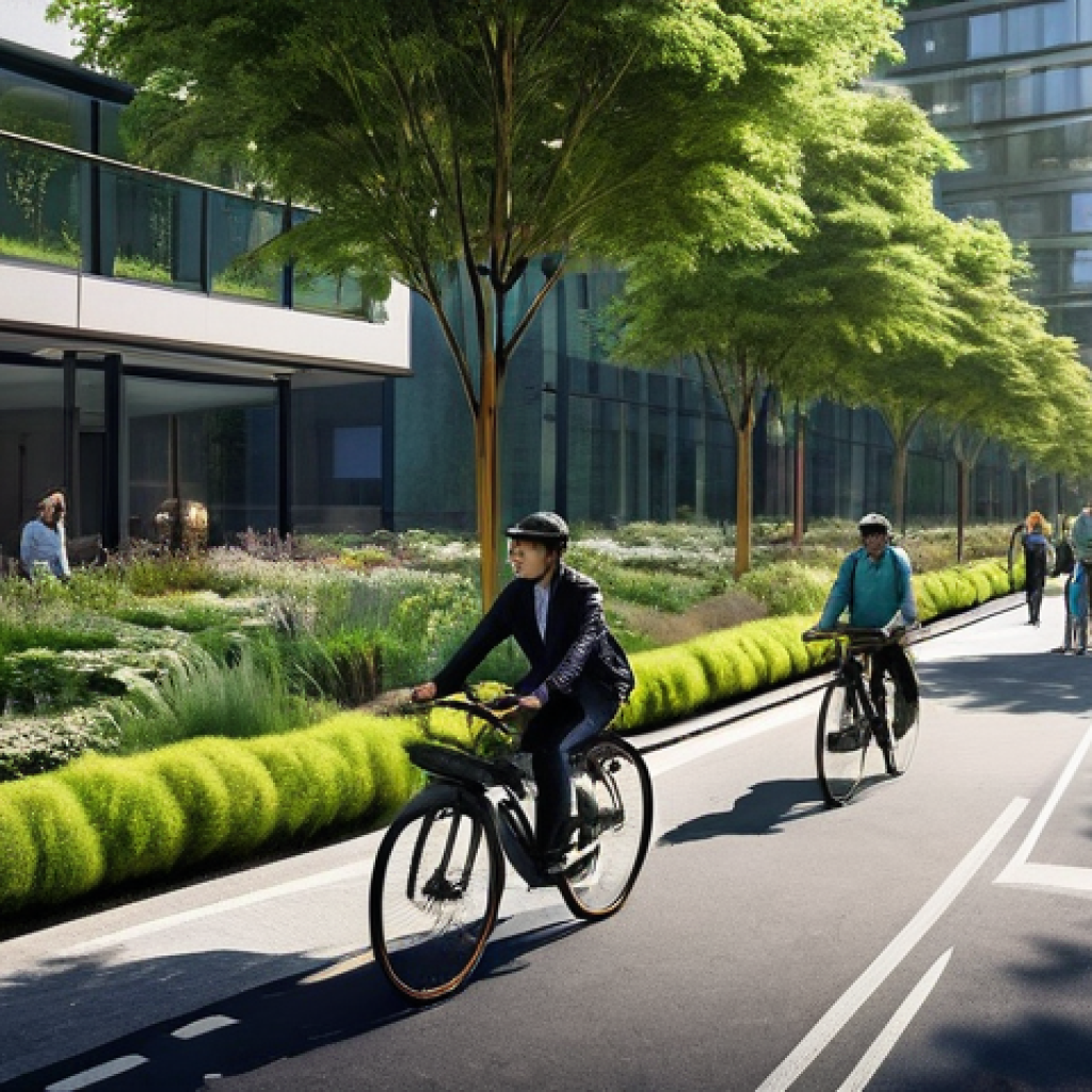 환경공학의 혁신적 접근 - **Prompt: Smart Urban Living with Green Infrastructure**
    A bustling, futuristic city street bath...