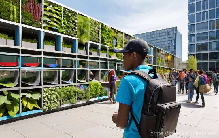 환경공학 기술의 상용화 - **Prompt:** A vibrant, futuristic city square bustling with diverse people of all ages (fully clothe...