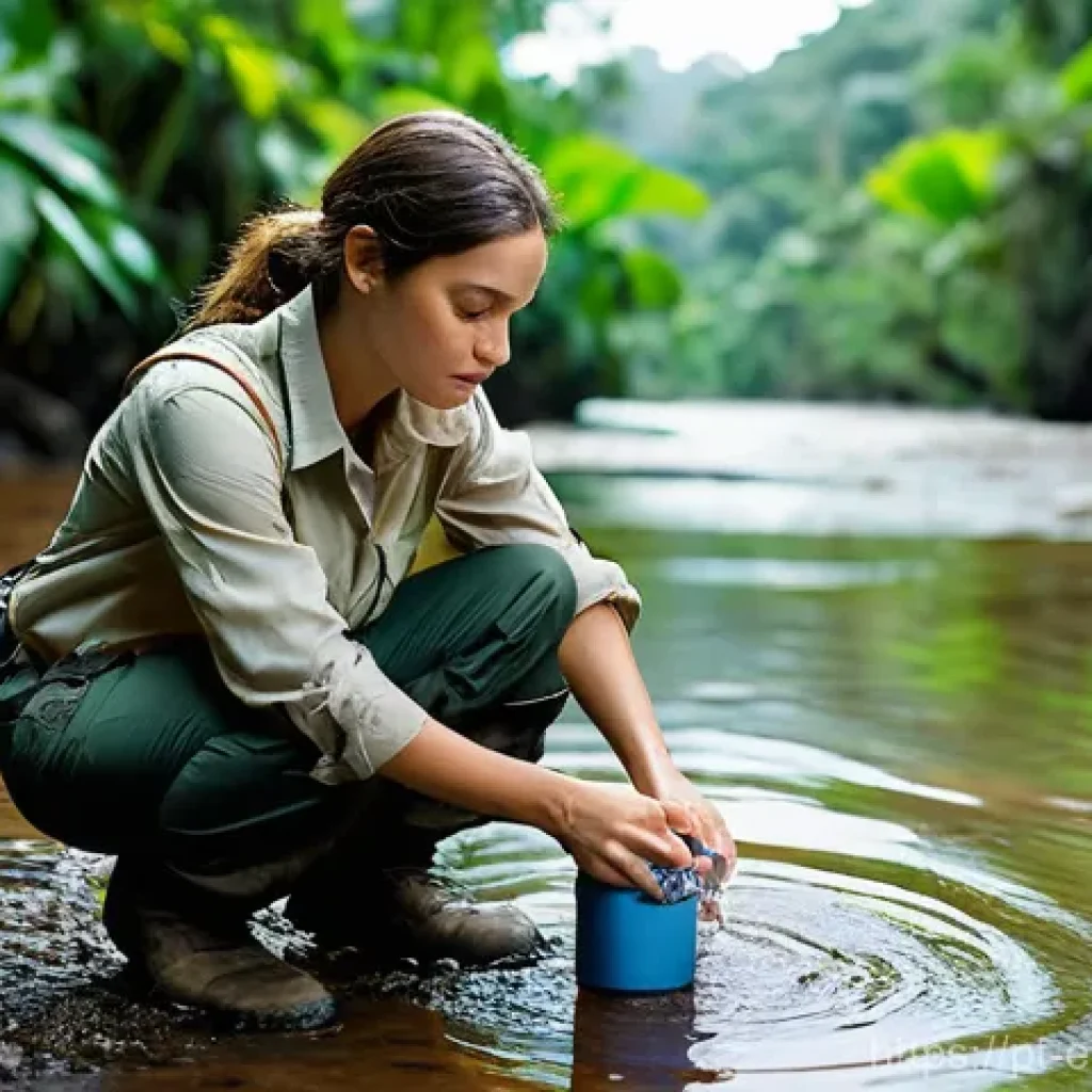 환경과학과 환경공학의 차이점 - **Prompt:** A focused environmental scientist, a woman in her early 30s with a keen expression, knee...