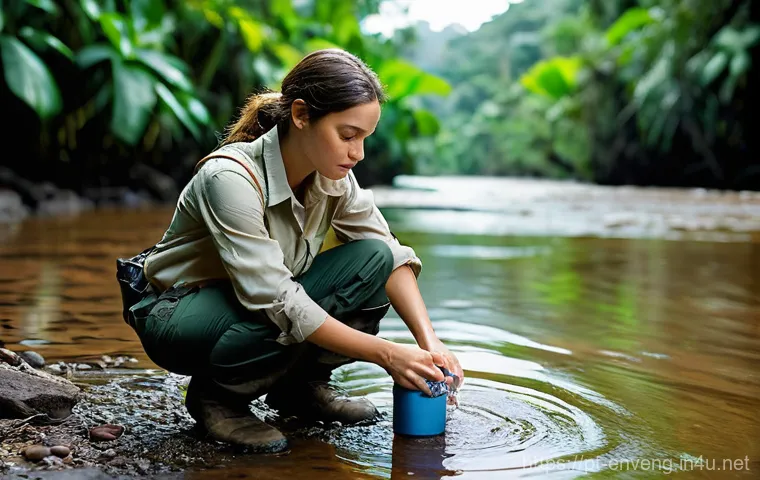 환경과학과 환경공학의 차이점 - **Prompt:** A focused environmental scientist, a woman in her early 30s with a keen expression, knee...