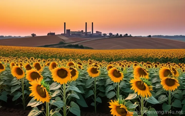 토양 복원 기술 - **Prompt:** A wide shot of a former industrial site in Alentejo, Portugal, transformed into a vibran...