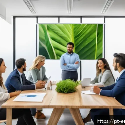 Home 33 사회적 책임과 환경공학 - A modern Brazilian corporate office with a diverse team of professionals actively engaged in an envi...