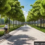 Home 19 환경공학 관련 학문 - A modern urban park in a Brazilian city featuring lush green spaces, clean walking paths, and people...