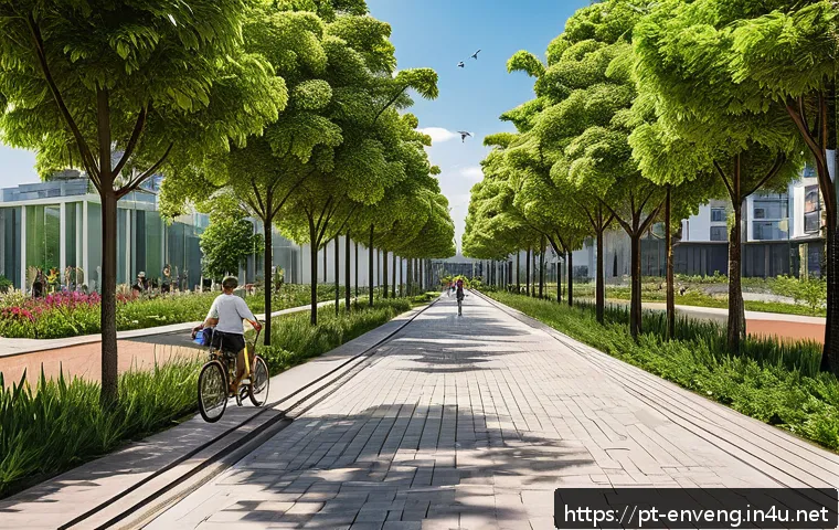 환경공학 관련 학문 - A modern urban park in a Brazilian city featuring lush green spaces, clean walking paths, and people...