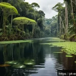 Home 18 환경 데이터 분석 및 모델링 - A detailed scene of a dense Brazilian Amazon rainforest monitored by advanced environmental sensors ...
